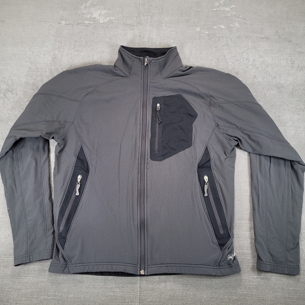 REI Co-op Mens Gray Softshell Jacket Full Zip‎ Lightweight Activewear Flaws